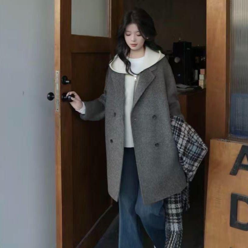 Korean Style Double-Sided Wool Coat - Elegant, Versatile Mid-Length for Women (Spring & Autumn)