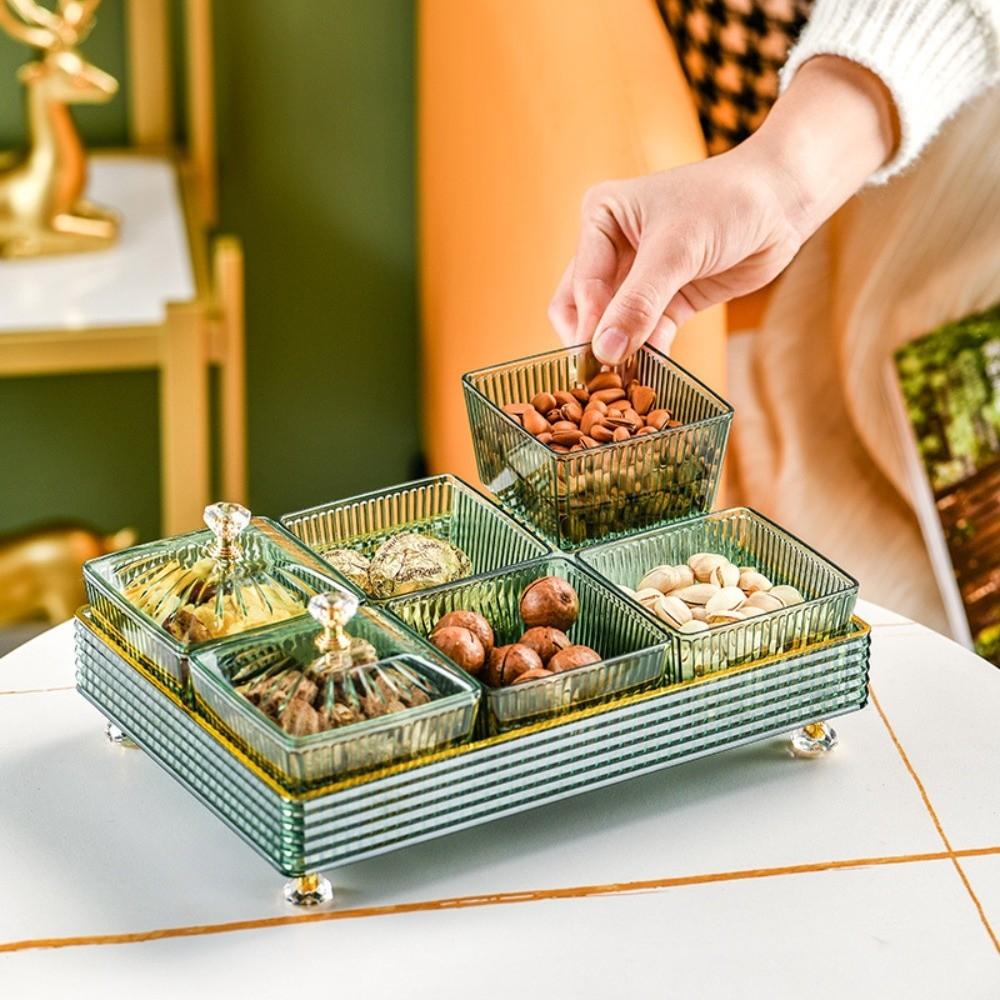 4\6Pcs Elegant Sugar Plate with Lid Light Luxury Divided Refreshment Tray  Refreshment