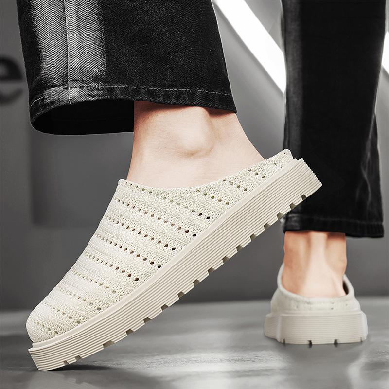 

Корейская версия летней новой мужской обуви мягкая подошва повседневная и удобная полукеды сетчатая поверхность летучая трикотажная полая модная ленивая на одной педали 44 абрикосовый