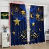 2 ks - Ramadan - Modrá hvězda a měsíc - Tištěný závěs - Polyesterový materiál, vhodný do ložnice, obývacího pokoje, pracovny