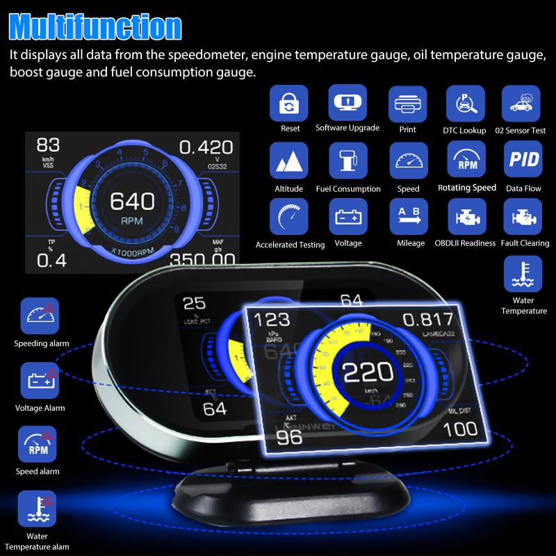 Kw206 2 In 1 Car Fault Scanner Obd2 Gps Digital Speedometer Hud Head Up Display Alarm Diagnostic