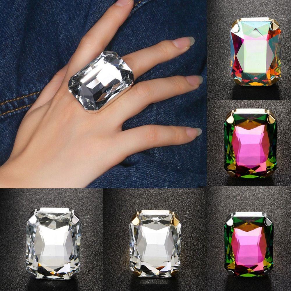Adjustable Size Vintage Wedding Ring Rhinestone Crystal Large Crystal Ring
