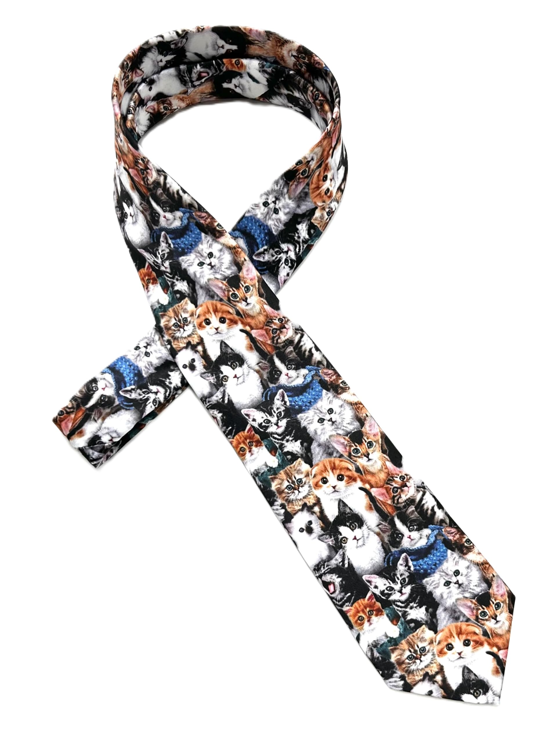 [HANG OVER] Галстук - Реалистичный Ассортимент Котят - Принт с Котами - Милый Полиэстер с Ощущением Шелка - Ширина 8 см - Сплошной Рисунок - Мужской Подарок -