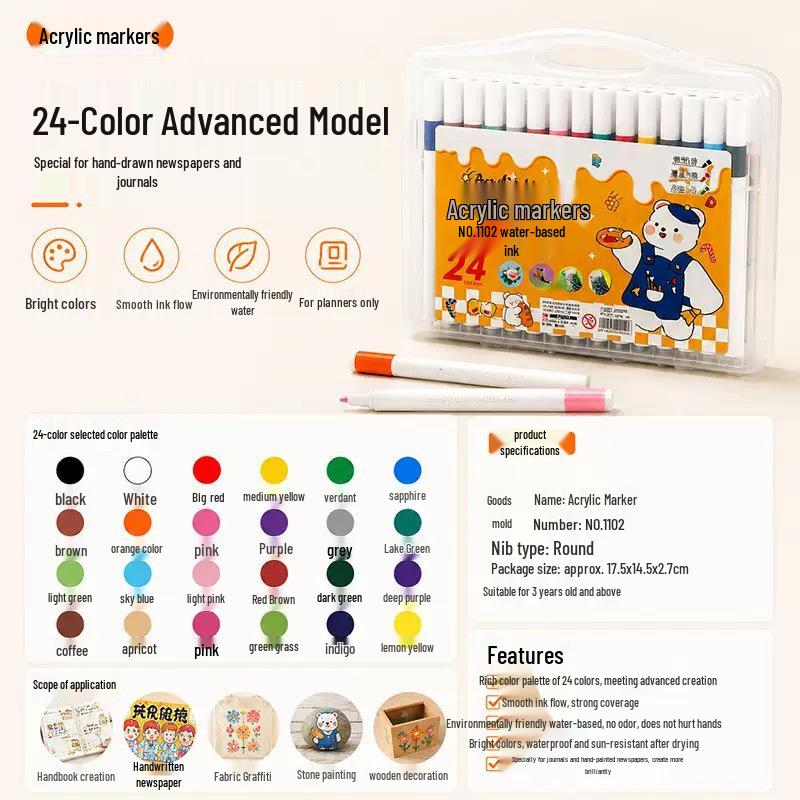 Stackable Double-Ended Double-Color Acrylic Markers, Opaque, Washable for Student Art & Graffiti.