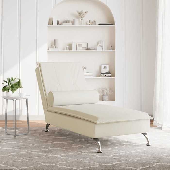 VidaXL Chaise longue de massage avec traversin crème velours, chaise de canapé longue, chaise longue de chambre, chaise de 379457