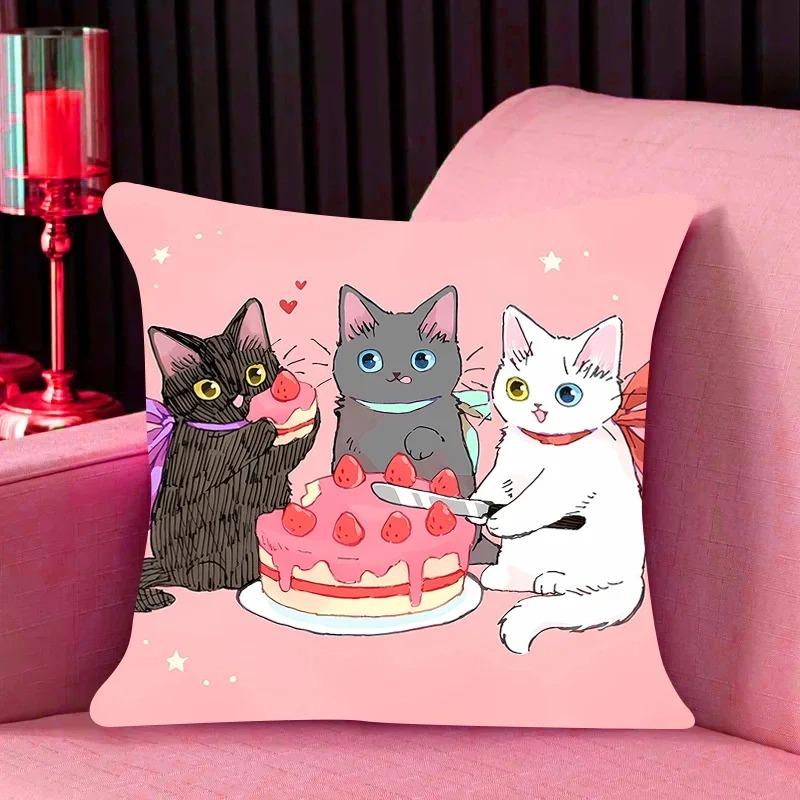 Cat Print Decorative Pillow Cover Car Sofa Square Cushion Pillow Cover