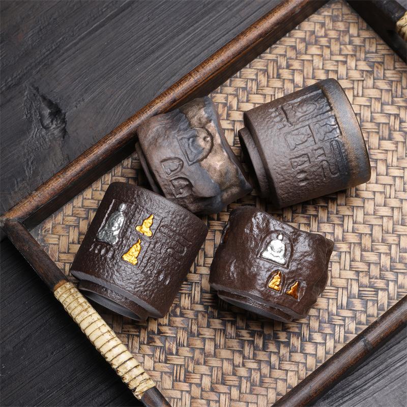 Retro Gilt Rust Dunhuang Ceramics Master Cup Coarse Pottery Ancient Burnt Teacup Drinking Tea Cup Kung Fu Tea Set