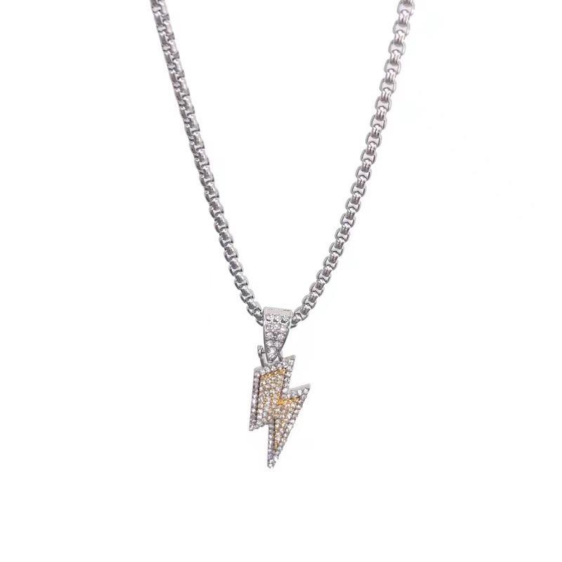 Charm Necklace Shine Full Zircon Lightning Necklace For Women Men Iced Out Chain Hip Hop Party Jewelry Accessories
