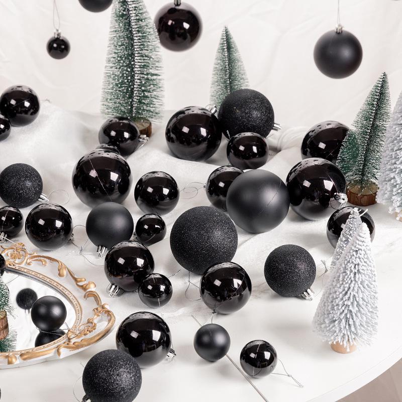 Set of 6 Black, White, and Purple Christmas Hanging Balls - 8cm Holiday Ceiling Decorations in PVC Box