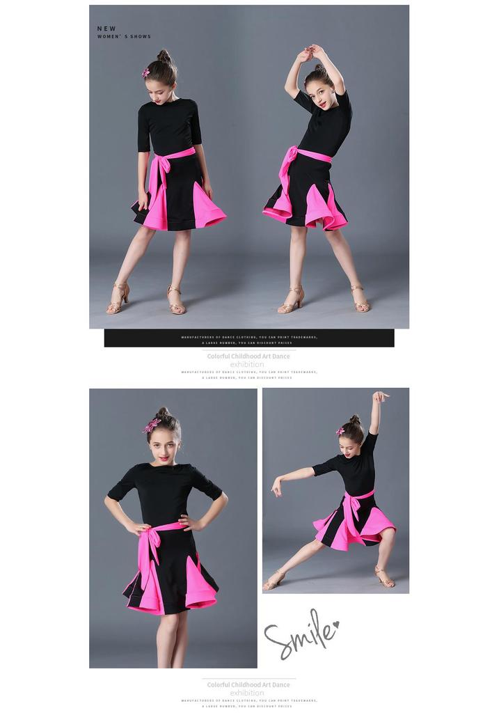 Girls' Short-Sleeve Latin Dance Skirt – Spring/Summer Competition and Practice Costume
