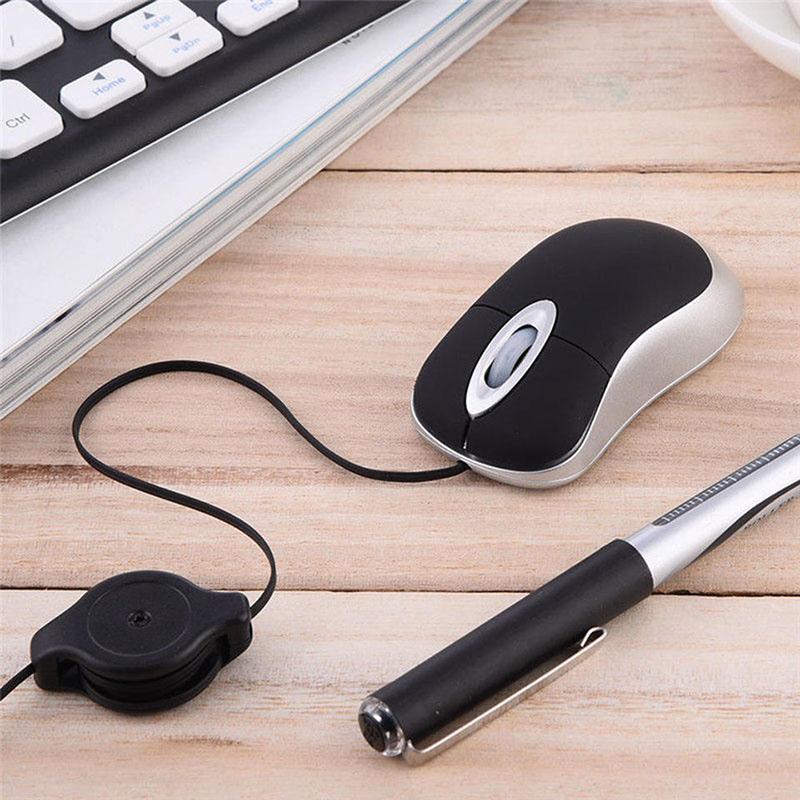 Mini USB Mouse with 4-70cm Extension Cords Optical Mice 1000dpi 3 Buttons for PC Computer Laptop Portable Stretchable USB Mouse