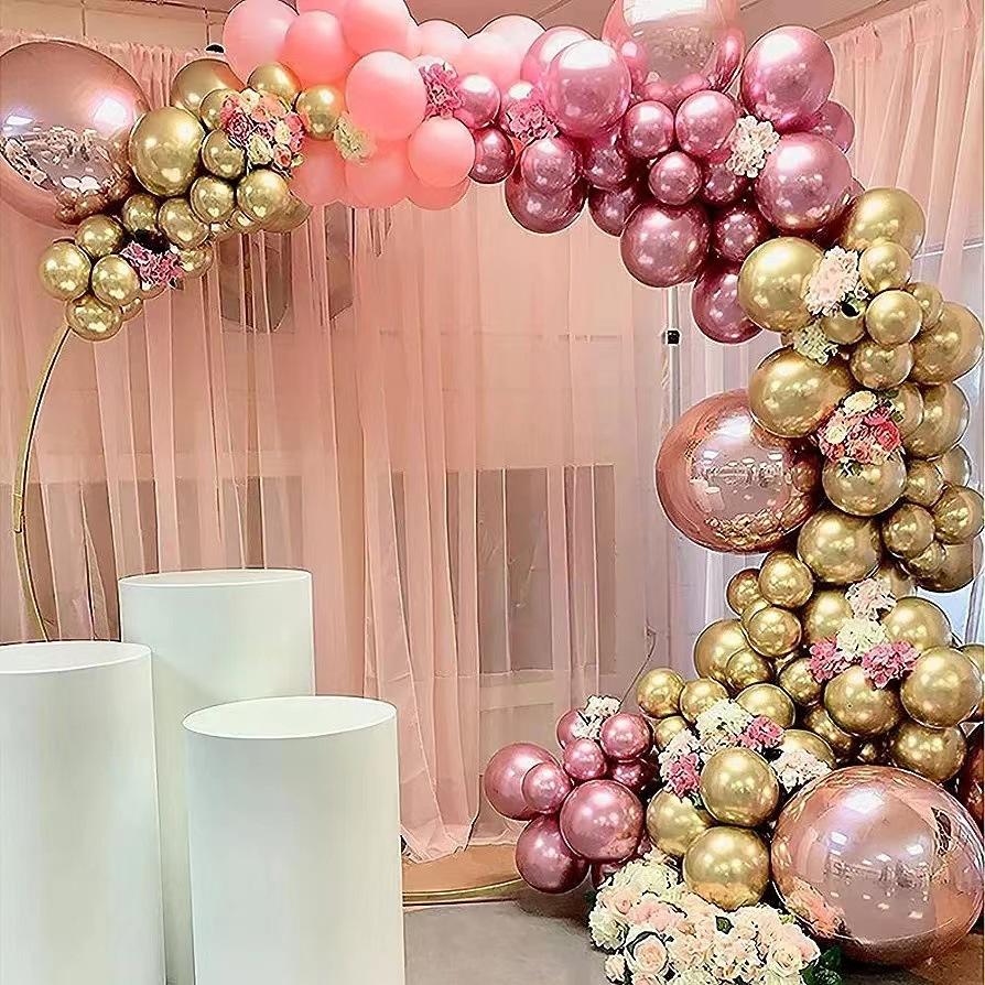 Golden Rose Pink Balloon Wreath Kit Balloon Chain Kit 4D Wedding Birthday Party Kit