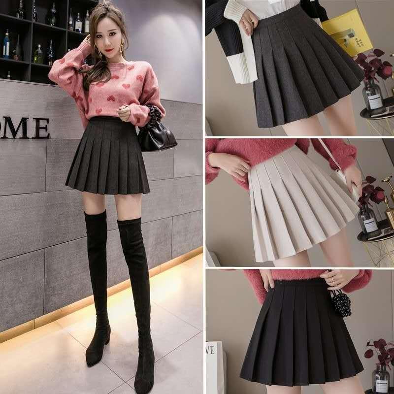Two Layers High-waist Plus Size Short Pleated Skirt  Women's A-line Skirt  Anti-glare Solid Color Mini Skirt