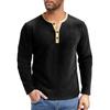 Men's Solid Color Ribbed Textured Button Down Round Neck Long Sleeved Top