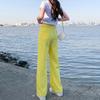 Women's Yellow High-Waisted Wide-Leg Jeans - 2022 Slimming Style for Petite Figures, Straight Floor-Length Pants