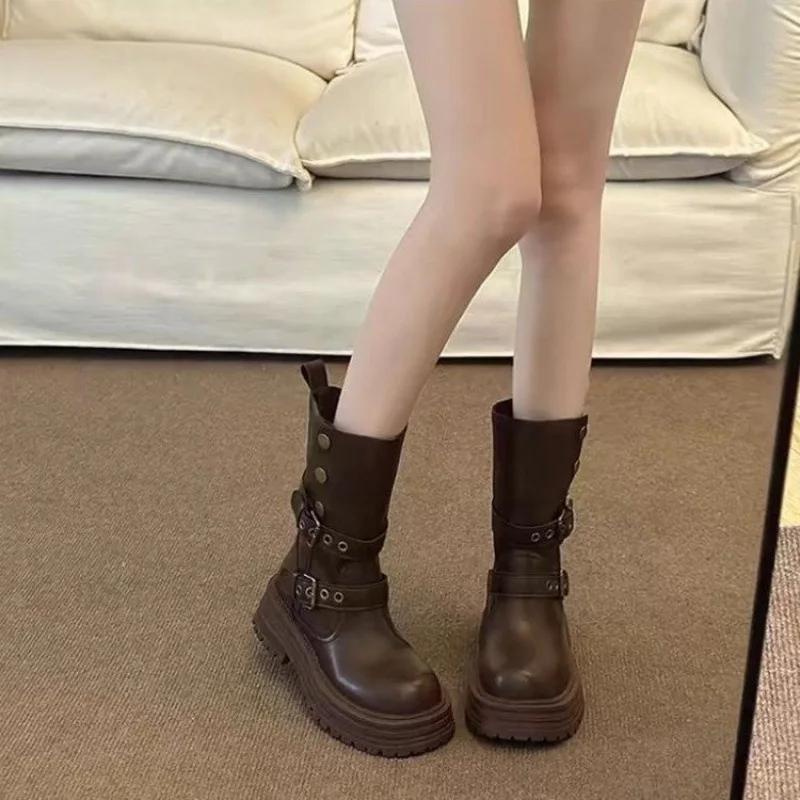 Women Platform Boots Mid Calf Suede Women Shoes  Trend New Chunky Women Boots Winter Gladiator Pumps Snow Boots Mujer