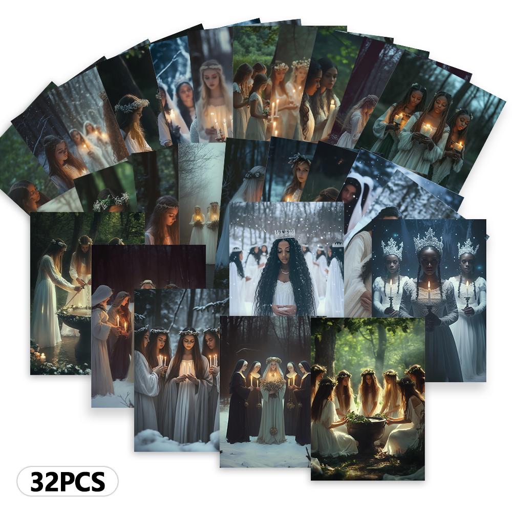 32pcs, horror pagan summer solstice postcards, suitable for birthday/anniversary gifts, collectible, giftable, and mailable.