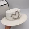 Summer Designer Heart Shape Rhinestones Chain Shiny Paper Grass Lady Fedoras Cap Women Panama Jazz Hat