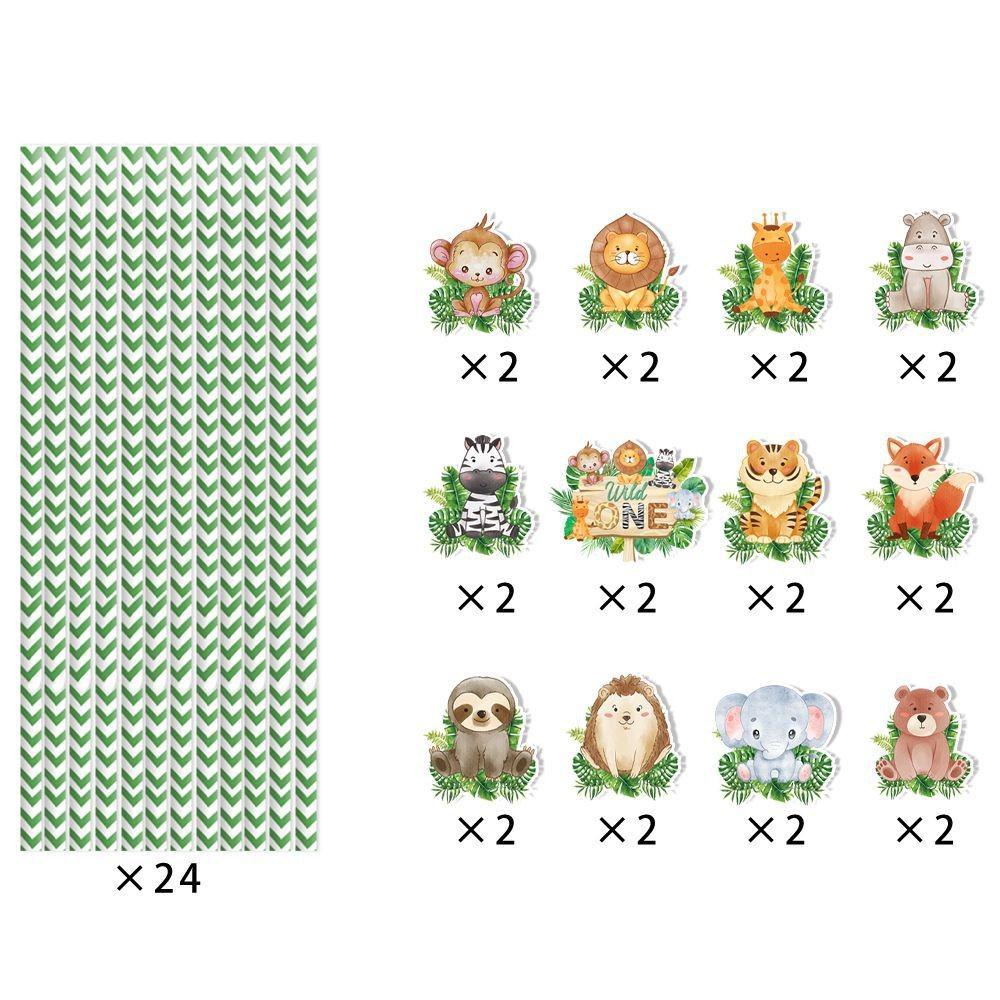 

Тема Животный Лес Лев Зебра Лиса Узор Украшение для Вечеринки Соломинки Бумага