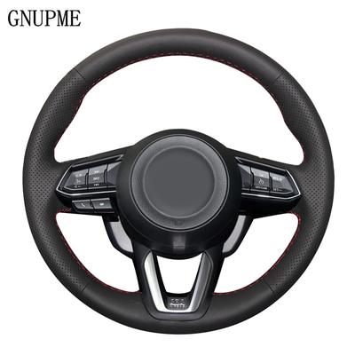 Handgenähter Lenkradbezug aus schwarzem Leder, Auto-Lenkradbezug für Mazda CX-3 CX3 CX-5 CX5 2017