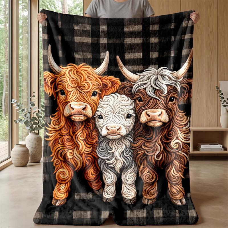 Sunflower Cow Tower Theme Blanket Lightweight Warm Flannel Blanket Decorative Throw Blanket for Home Decoration