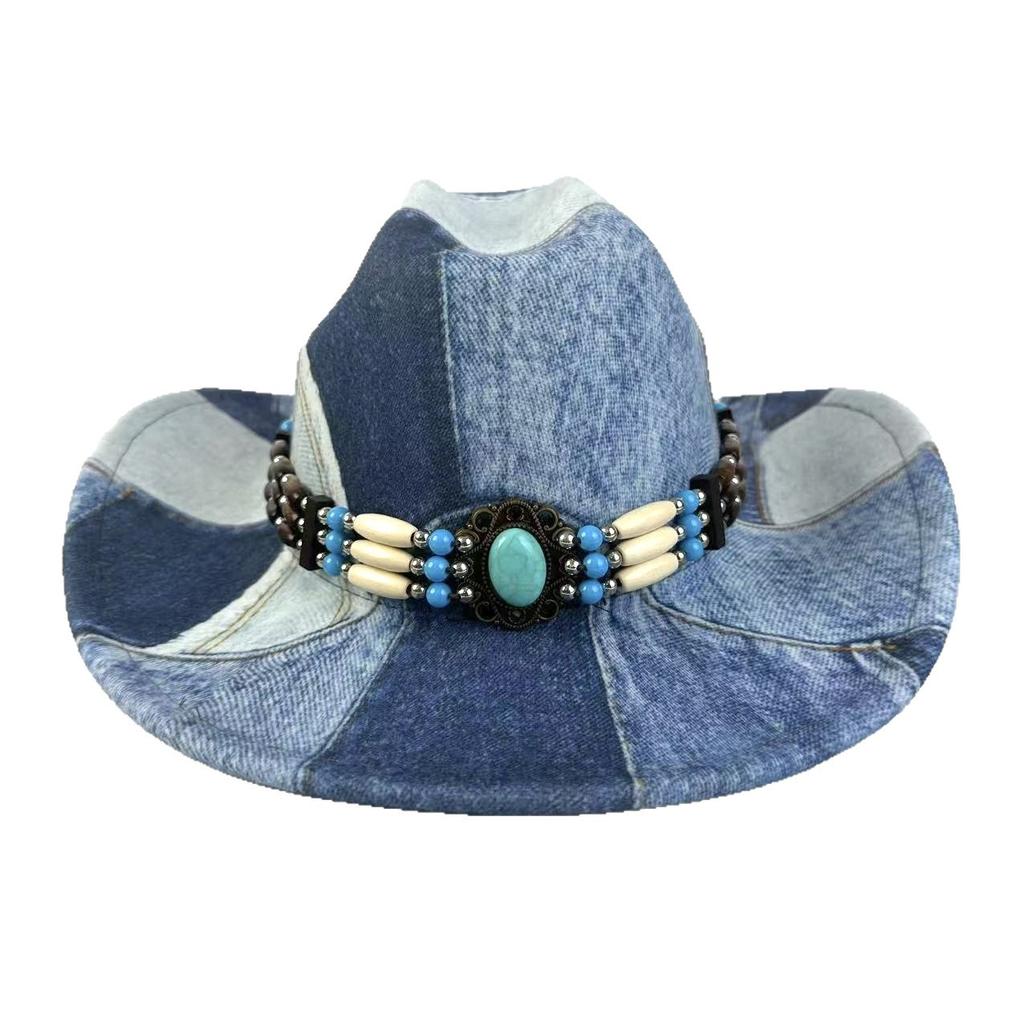 New Mountaineering Top Hateuropean, American And Western Denim Hat Fashionable And Retro Old Color Matching Peach Heart Top Jazz Hat