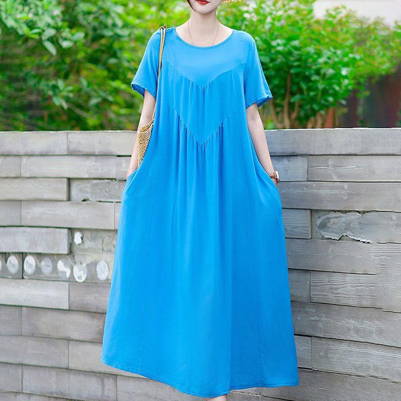 Summer Women's Plus Size Dress Loose Round Neck Floral Dress Soft Skin-friendly Breathable Long Dress