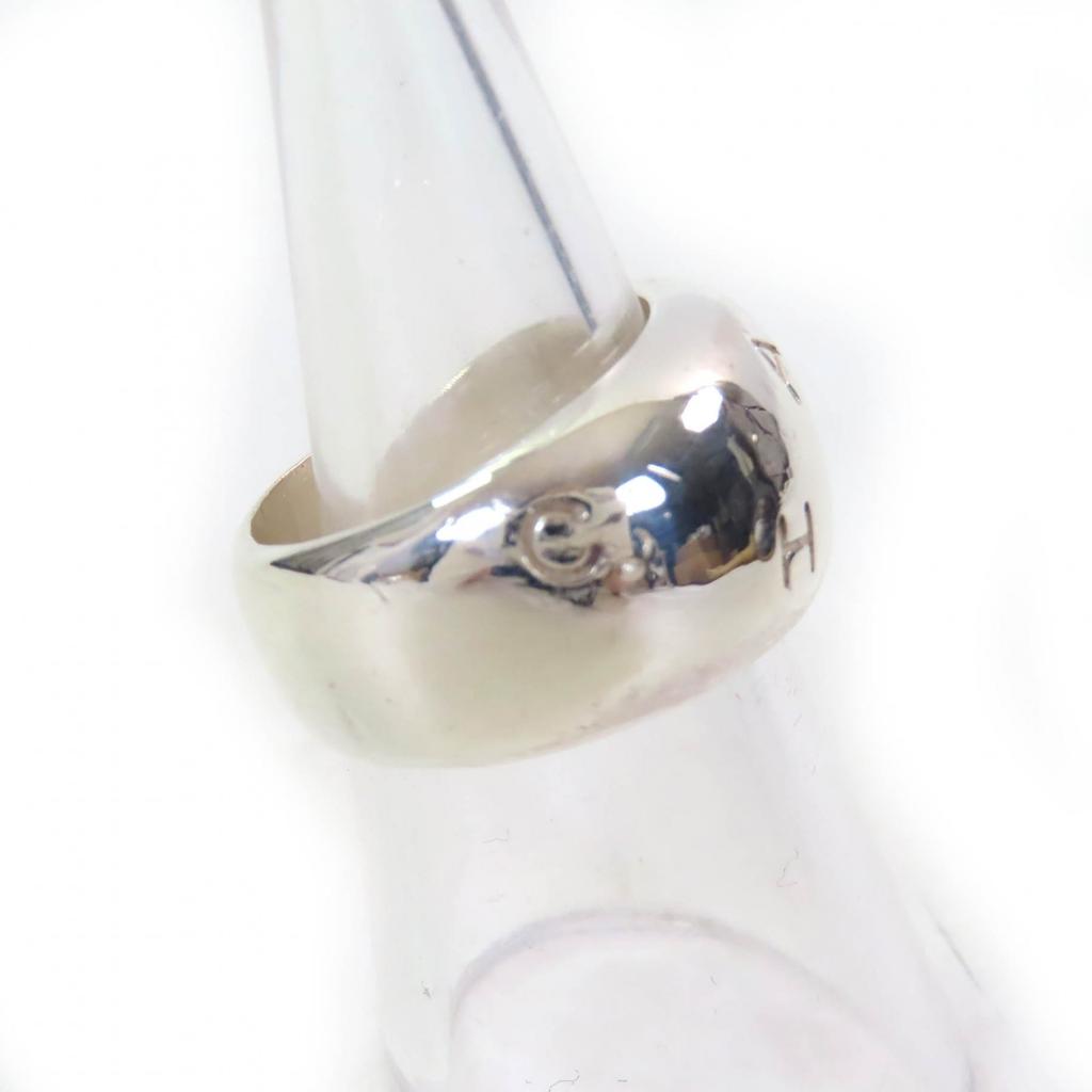 Great CHANEL Ring Logo Engraved Wide Ring Accessories Silver SV925 Women Used