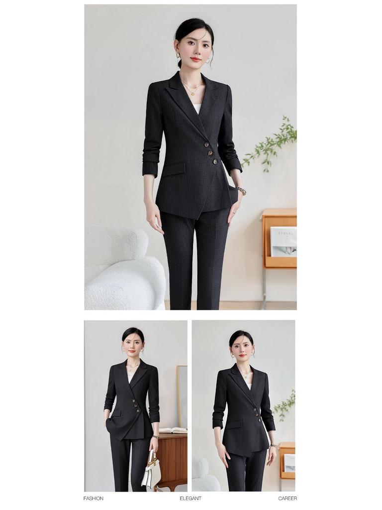 Women's High-End Striped Suit Set - Autumn 2024 Fashion, Elegant Professional Wear, Formal Goddess Style