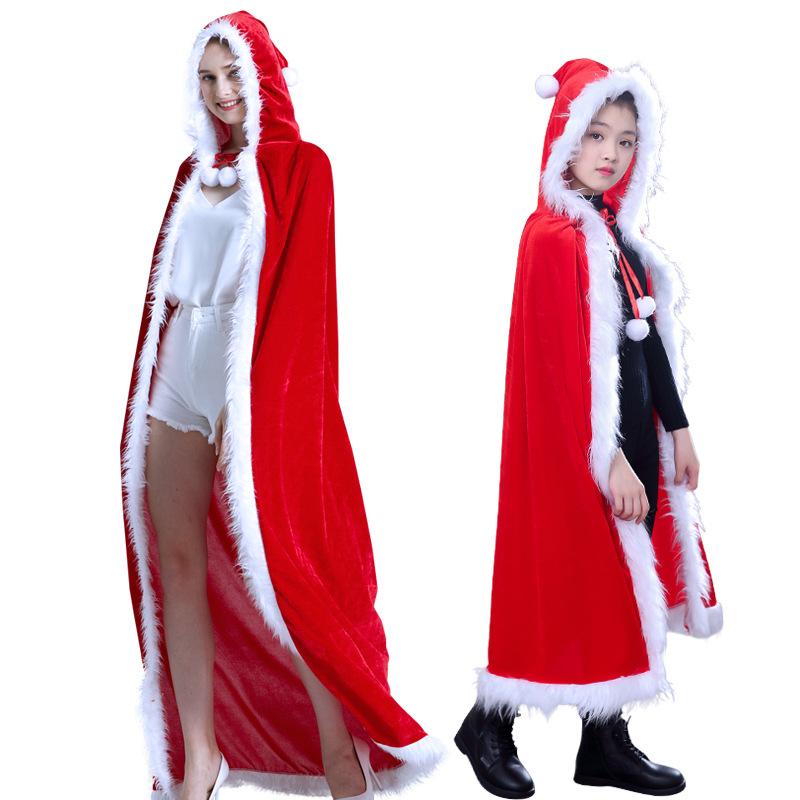 Navidad Niños Adultos Rojo Oro Terciopelo Capa con Capucha Capa Larga de Terciopelo de Navidad