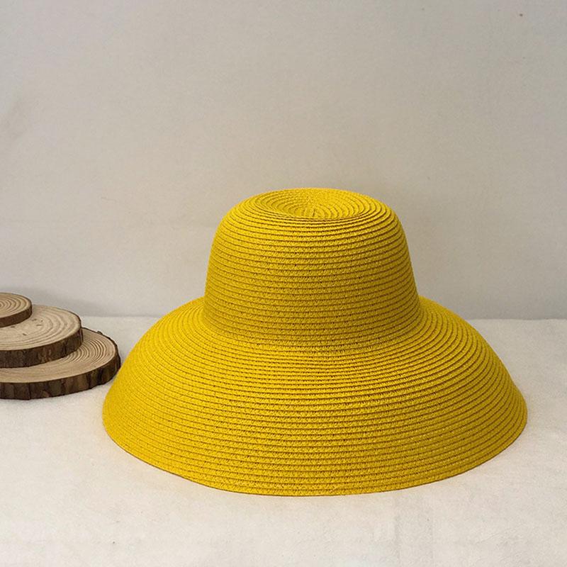 Cloche Women Summer Hat Plain Straw Hats Bucket Hat Breathable Wide Brim UV Protection Beach Cap Seaside Travel Hat