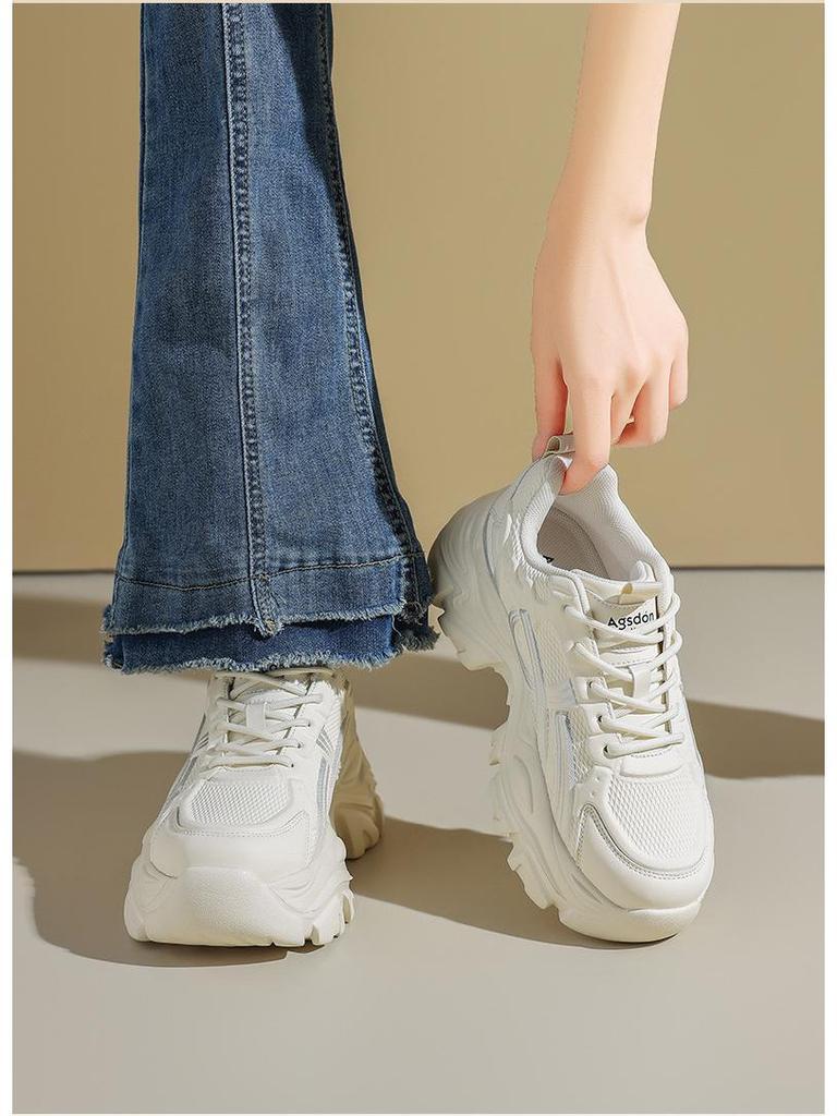 Ougushideng Women's 2025 Autumn Height-Boosting Thick-Soled Casual Sneakers
