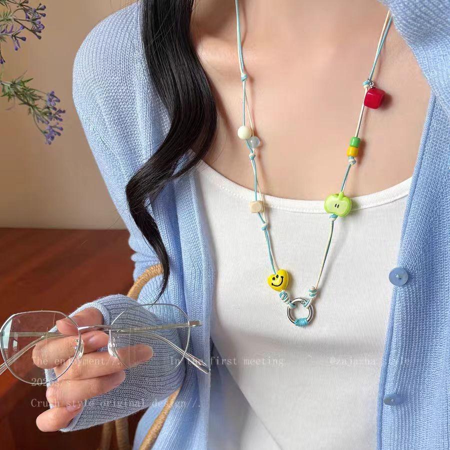 Vitality Summer~ Dopamine Color Beaded Glasses Lanyard Necklace Female Niche Design Sense Vacation Wind Clavicle Chain