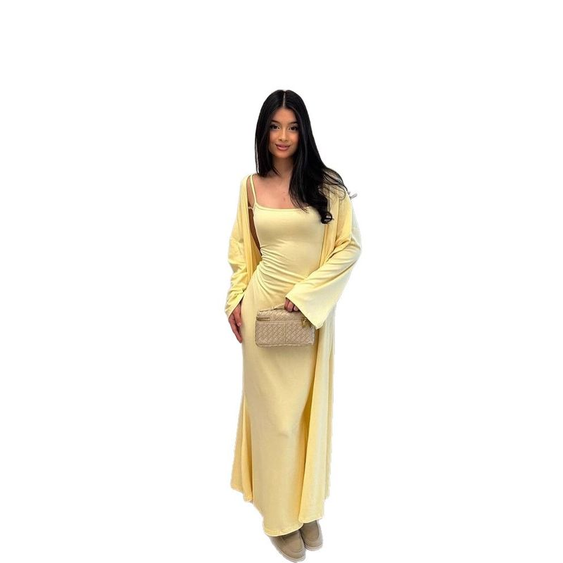 Western Style New Fashion Casual Loose Sling Dress Long dress Cardigan Outerwear Two-Piece Dress Set