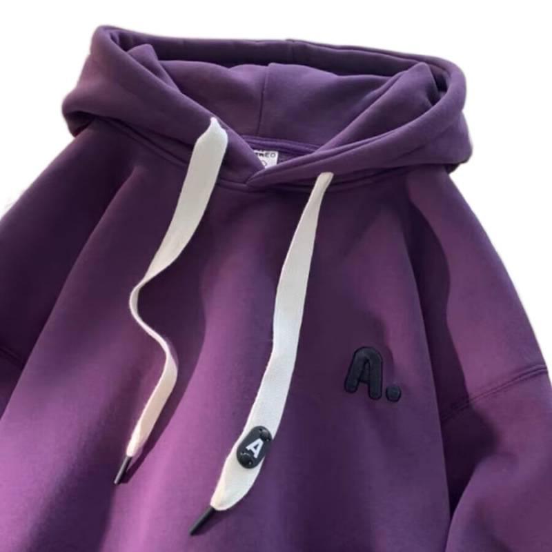 American Trendy Streetwear: Men's Hipster Hooded Sweatshirt, 2025 Autumn/Winter, Loose Couple Style, Plus Velvet