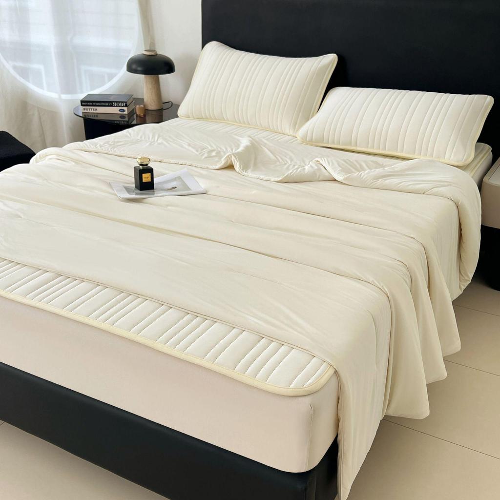 Spandex Ice Silk Cool Touch Bed Mat & Summer Quilt 4-Piece Set