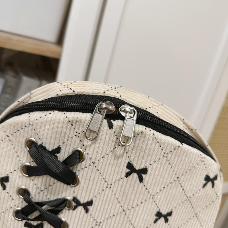 Bow Check Bag Women's Backpack Corduroy Backpack