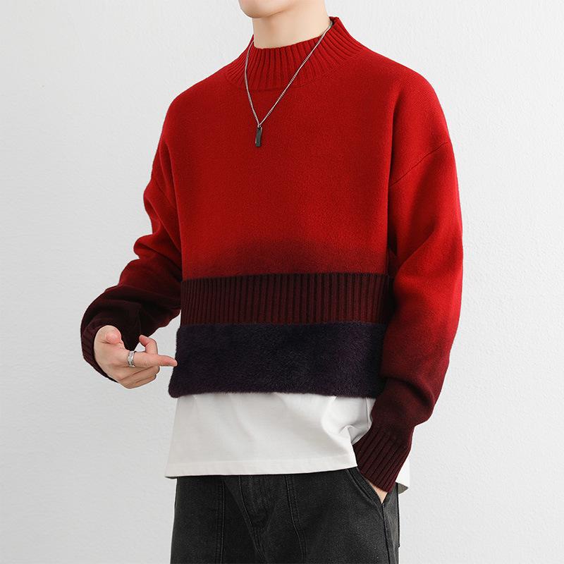 Men's Gradient Sweater, Half-High Collar, 2024 Autumn/Winter Trend, Soft & Fluffy Knit, Warm Base Layer