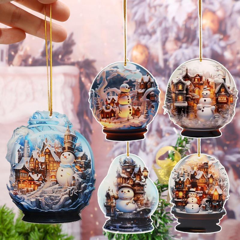 1/5Pcs Acrylic Christmas Hanging Ornament Snowman 2D Xmas Tree Exquisite Ball Pendants For New Year Home Decoration Supply Gifts