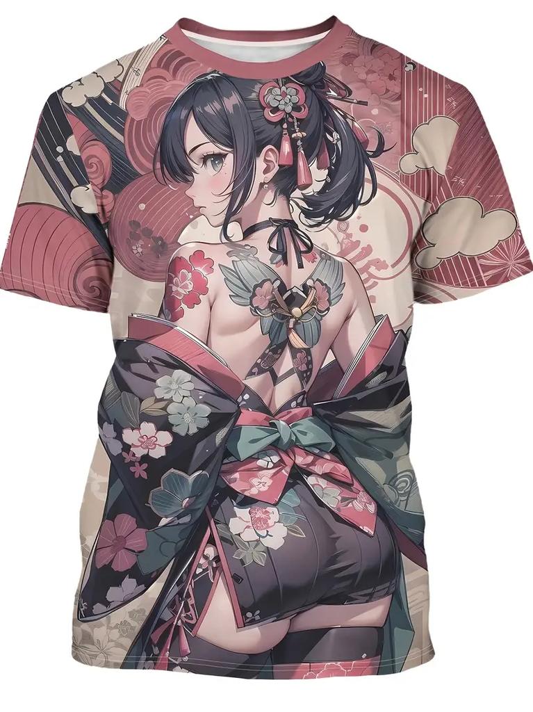2025 Men's T-Shirt Anime Samurai Girl 3D Print t shirt Fashion Men Women Street Trend Top Japanese Korean Style Short Sleeve Tee