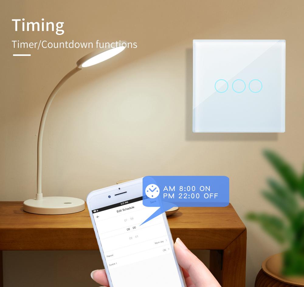 RF433 Tuya WiFi Smart Switch EU Touch Light Switch No Neutral Wire Compatible with Alexa Wireless Wall Remote Voice Control
