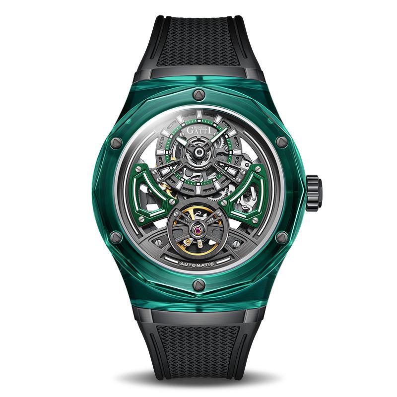 BONEST GATTI Men's Watch New Model Transparent Crystal Case Automatic Mechanical Wristwatch High-End Luxury Rubber Strap sport