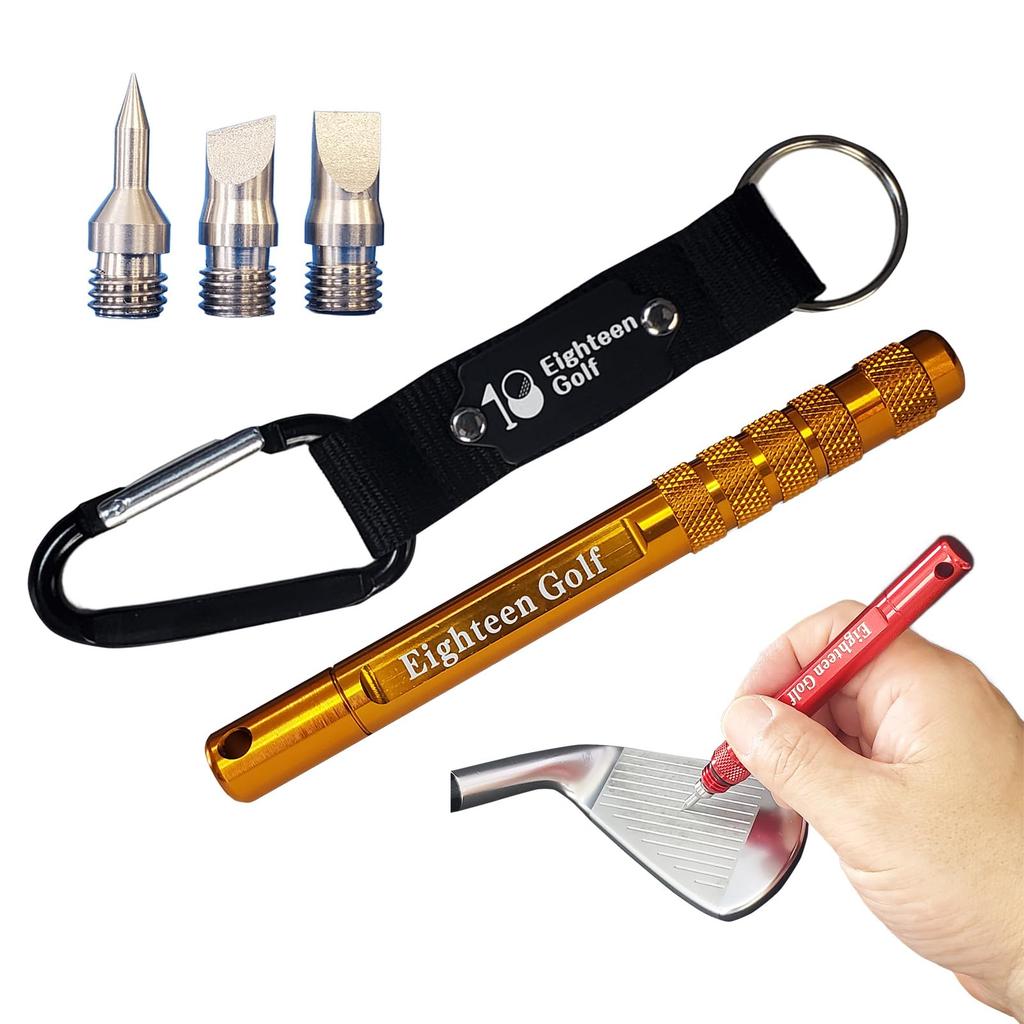 Eighteen Golf Golf Sharpener with 3 Groove Polishing Tool with Retractable Club Groove 3 Types of Groove Cleaner for Irons and Grip Bits, Tips,