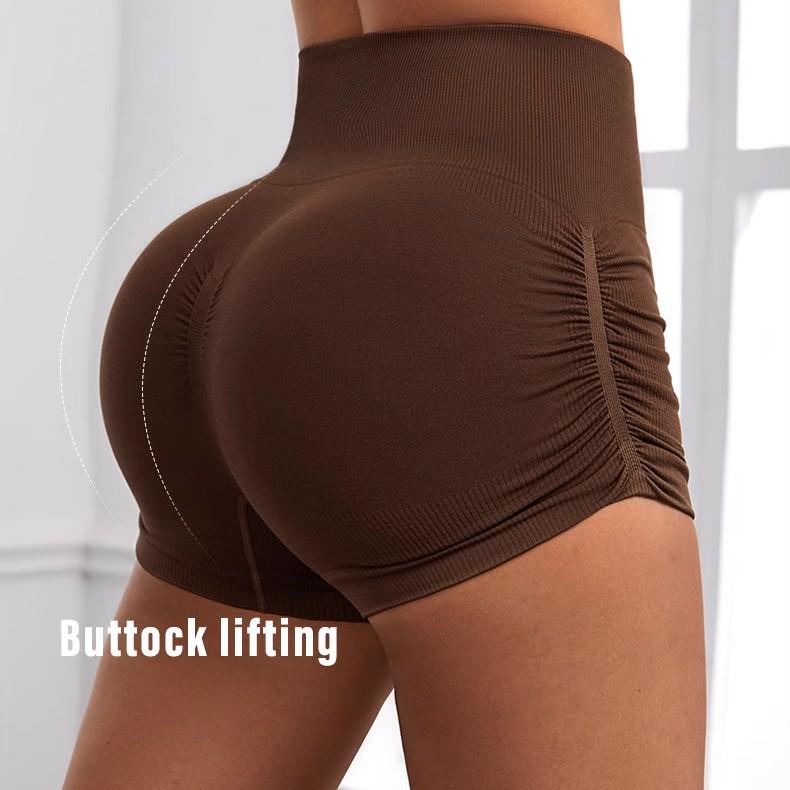 Women's High-Waisted Butt-Lifting Stretchy Yoga Shorts - Breathable Three-Quarter Length with Pleated Drawstring