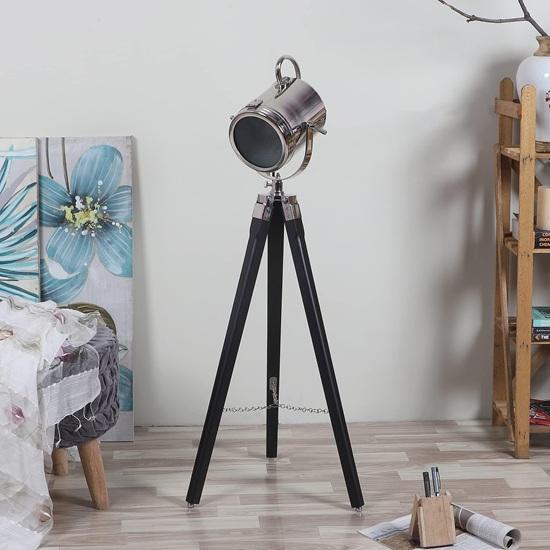 93.98 Cm Black Wooden Tripod Spotlight Industrial Nautical Searchlight for Home, Office, Livingroom, Bedroom, Diningroom Decor