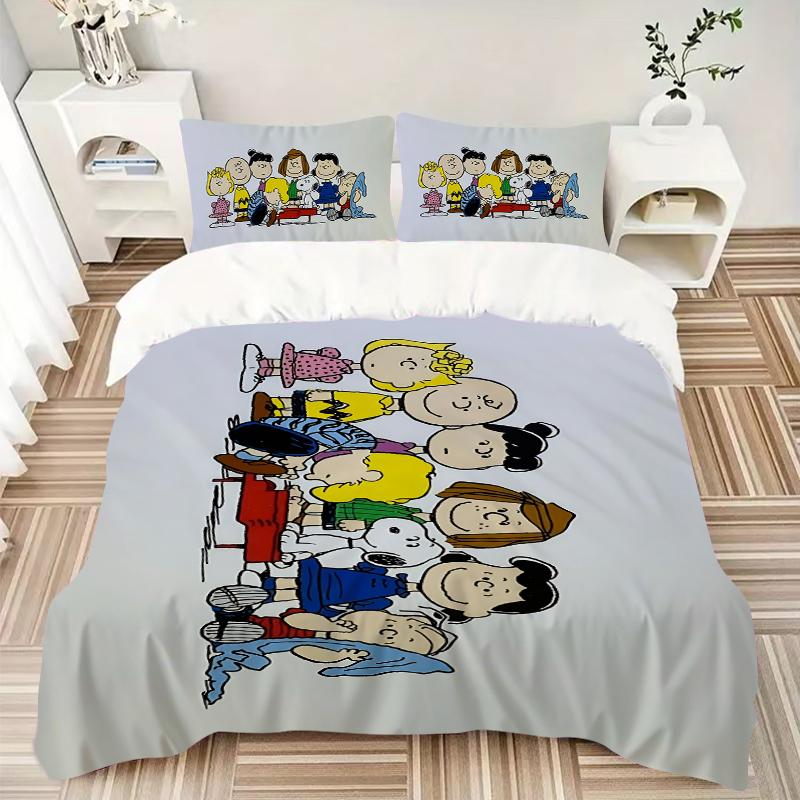 3Pcs Peanuts Gang Adventure Bedding Set Soft Fabric Duvet Cover Pillowcases Home Xmas Halloween Gift 1 Duvet Cover 2 Pillowcase S1664