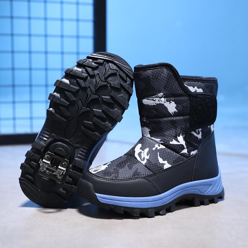 Kids Winter Snow Boots Boys Girls Thick Insulated Ankle With Non-Slip TPR Sole Waterproof Synthetic Leather