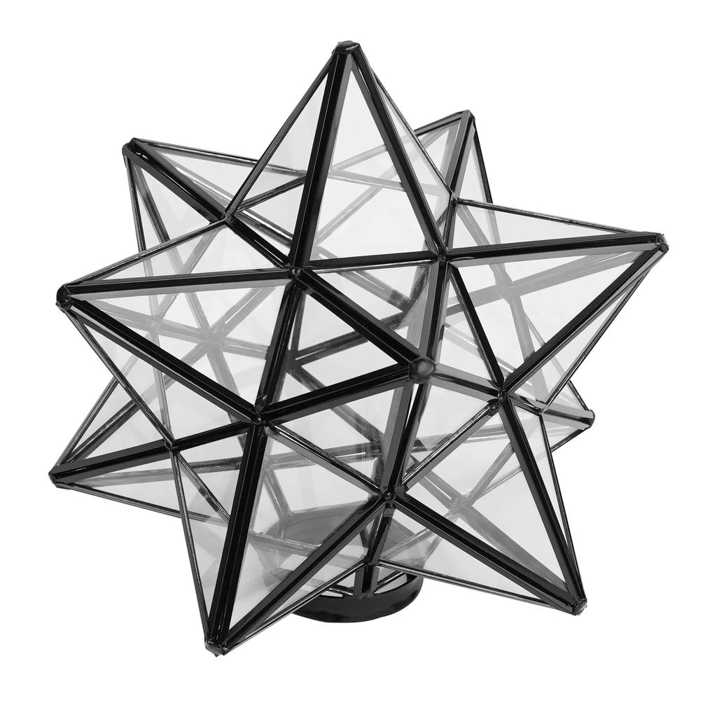Moravian Star Light Flush Mount, Glass Shade Moroccan Star Ceiling Light Fixture, Black Finish Clear Glass Lighting Fixture