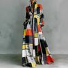 Women's Tiered Boho Maxi Dress Long Sleeve Button Front Lace Trim Loose Vacation Long Dress