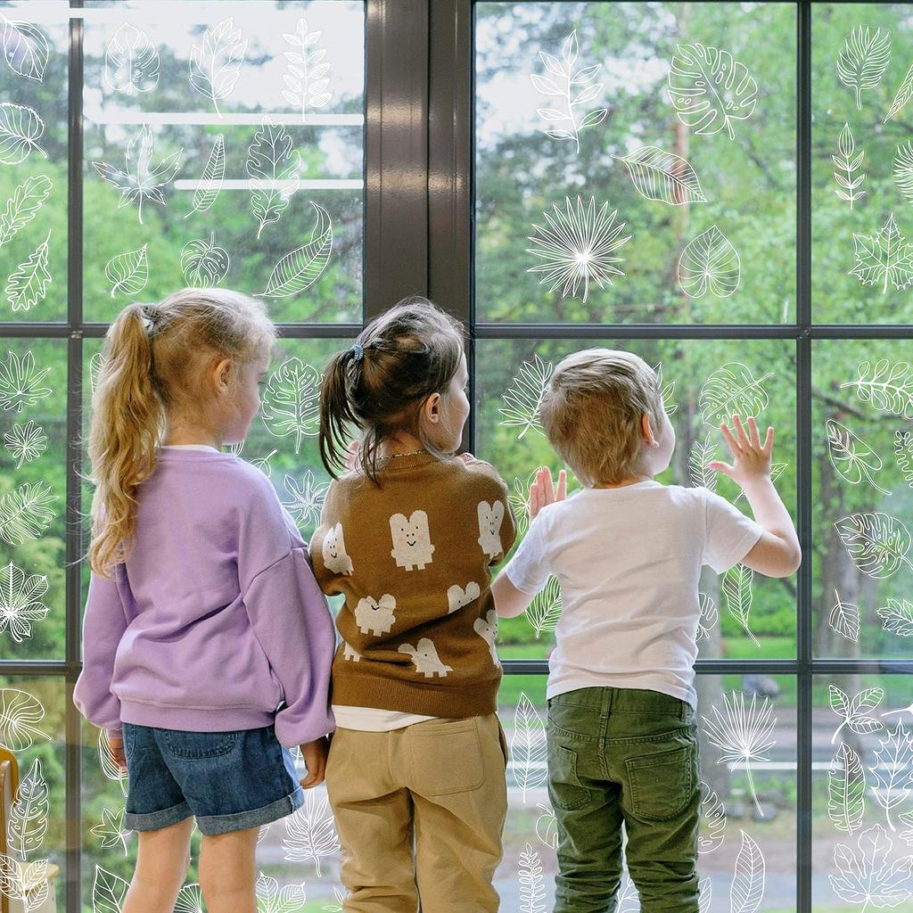 90 PCS Leaf Window Clings - Double Sided White Leaves Stickers - 90 Designs - Reble Window Decals - Static Clings - Bird Alert - Prevent Bird Strikes